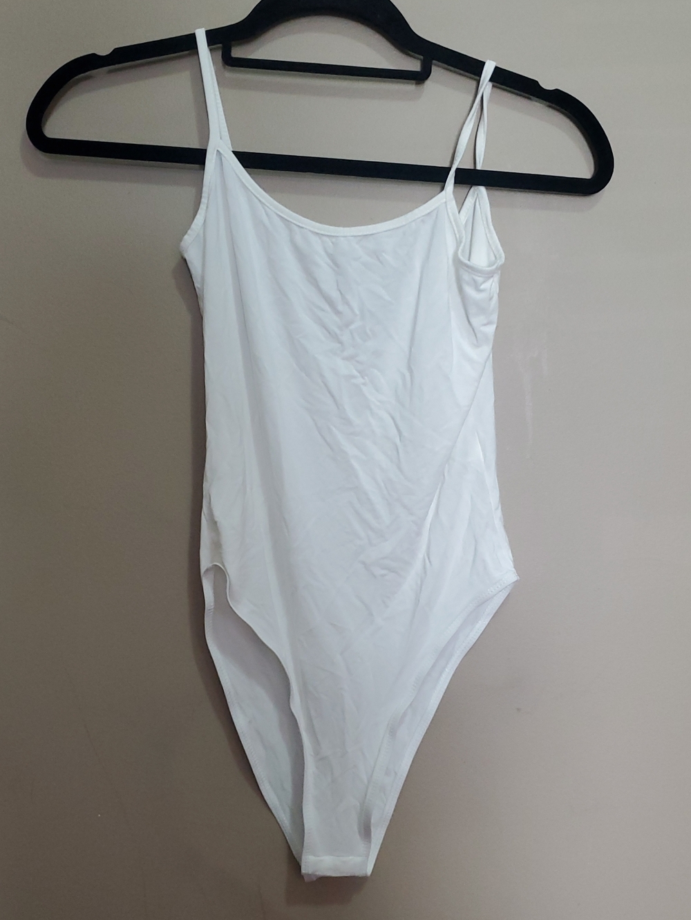Shein White Spaghetti Strap One-Piece Bodysuit Size Small